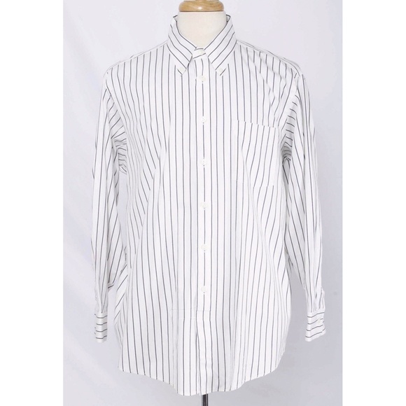 🍍 HATHAWAY Men’s White & Blue Stripe Button Down Dress Shirt - Picture 1 of 7